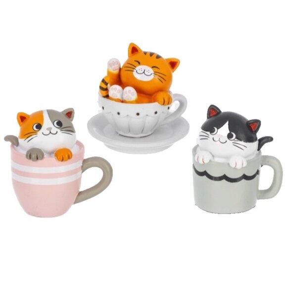 Ganz Teacup Cat Figurines 3pc Set Ceramic Kitten Collectible Home Decor Gift NEW - Picture 1 of 9